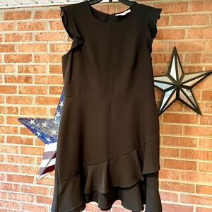 LOFT Black Midi Ruffle Hem Dress